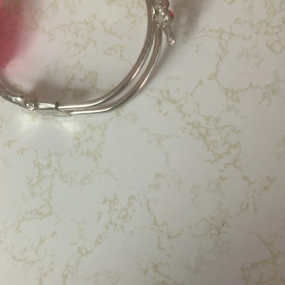 Floral Pink and Silver hinged enamel Bracelet